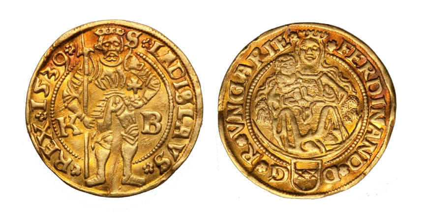 A 1539 gold ducat showing St. Ladislas, struck at the Kremnitz Mint during the reign of Ferdinand I.
