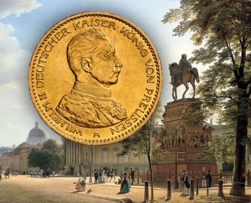 Mit dieser Münze stimmt etwas nicht! Bild: NGC. Gemälde im Hintergrund: Eduard Gaertner, Unter den Linden, 1852