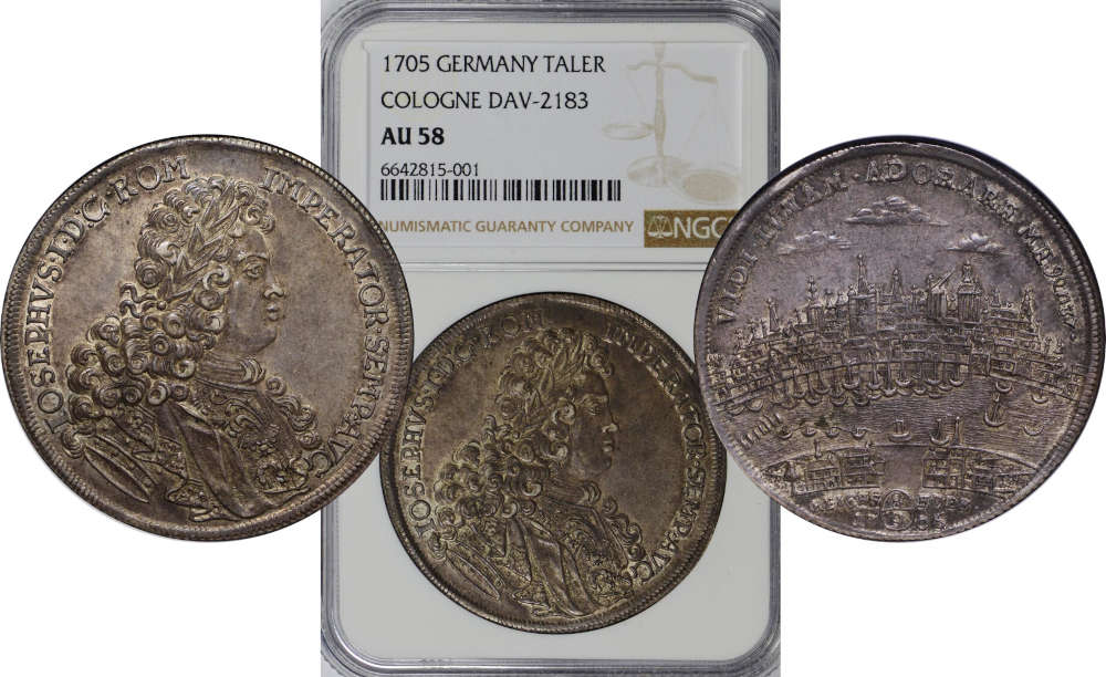 Altdeutschland. Köln. Joseph I. (1705-1711). Taler, 1705. NGC AU58. Planet Numismatics. Verkaufspreis: 10.900 EUR.