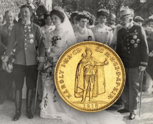 Die Hochzeit von Erzherzog Karl und Zita 1911. Links das Brautpaar, rechts der 81-jährige Kaiser Franz Joseph, dem Karl 1916 als Kaiser nachfolgen wird.