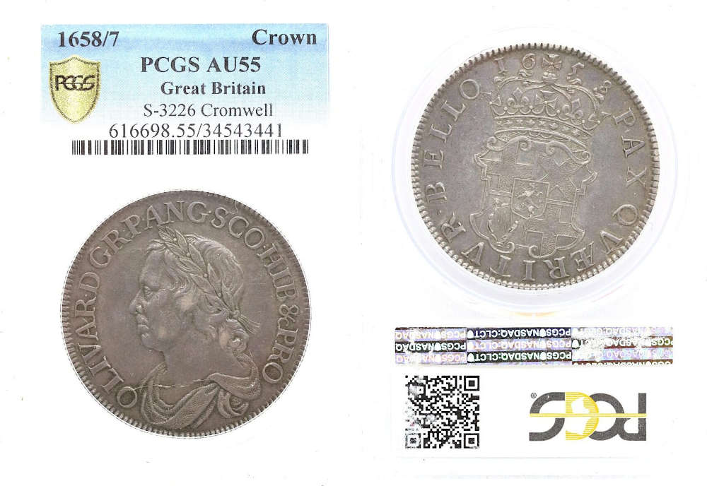 Großbritannien. Oliver Cromwell. Crown, 1658. PCGS. UK Coinage. 9.352 EUR.