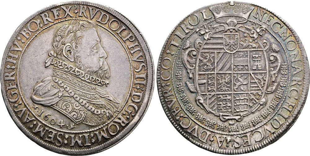 Römisch Deutsches Reich. Haus Habsburg. Rudolph II. (1576-1612). Doppeltaler, 1604, Hall. Vorzüglich/Stempelfrisch. Numismatik Zöttl. Verkaufspreis: 3.900 EUR.