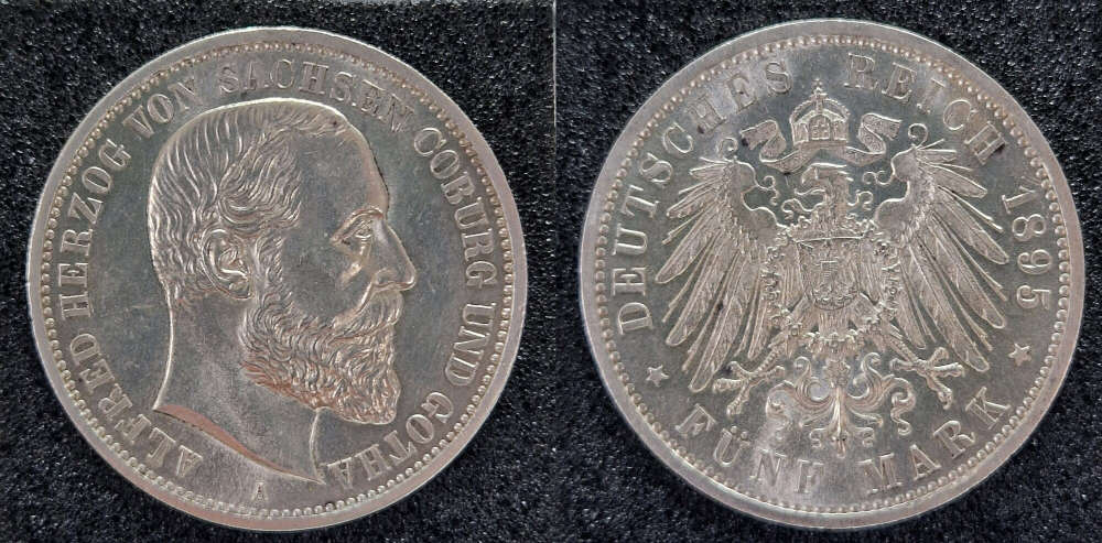 Deutsches Kaiserreich. Sachsen-Coburg-Gotha. Alfred (1893-1900). 1895 A. Fast prägefrisch. Münzzentrum Dürr. 4.200 EUR.