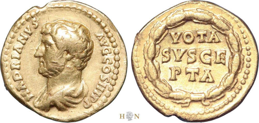 Römische Kaiserzeit. Hadrian (117-138). Aureus, 134-138, Rom. Sehr selten. Sehr schön. Hollandia Numismatics. Verkaufspreis: 8.900 EUR.