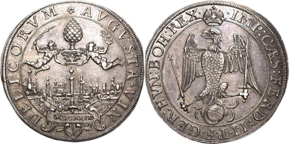 Altdeutschland. Stadt Augsburg. 1/2 Taler, 1627. Vorzüglich-stempelfrisch. Leipziger Münzhandlung und Auktion Heidrun Höhn. Verkaufspreis: 1.850 EUR.