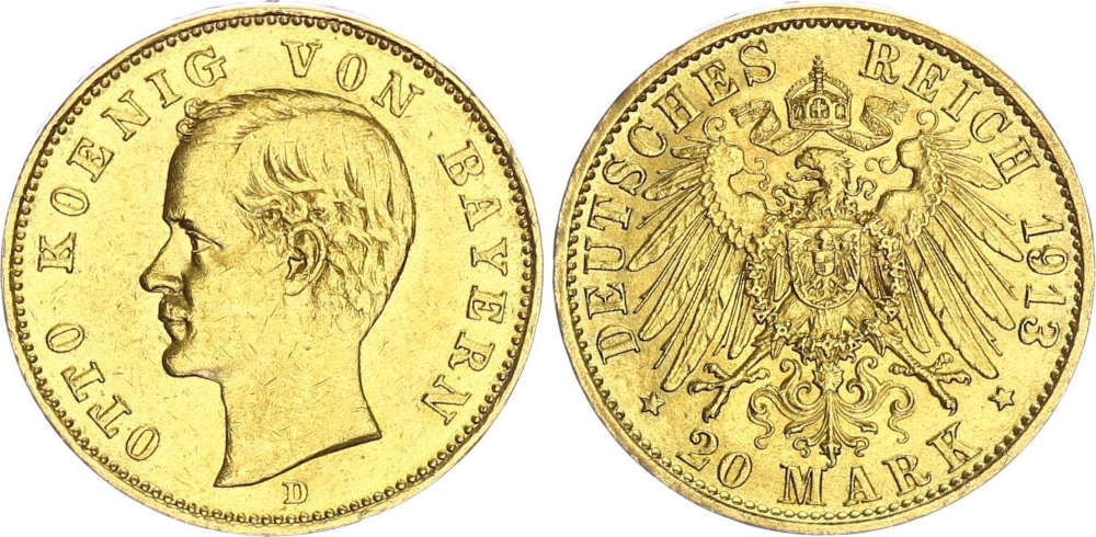 Deutsches Kaiserreich. Bayern. Otto (1886-1913). 20 Mark, 1913, D. Sehr schön-Vorzüglich. Münzenhandlung Löchte. Verkaufspreis: 27.500 EUR.