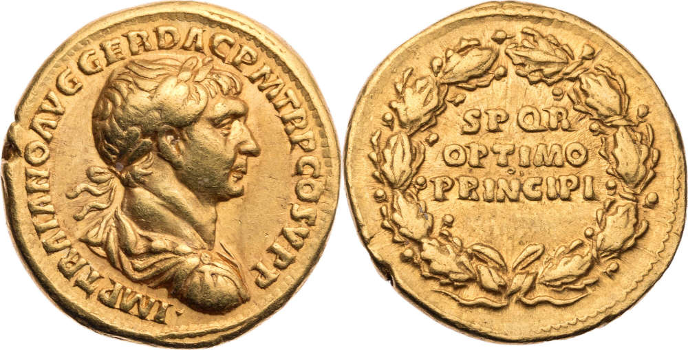 Römische Kaiserzeit. Trajan (98-117). Aureus. Rom. 107. Sehr schön-vorzüglich. Kölner Münzkabinett. 7.000 EUR.