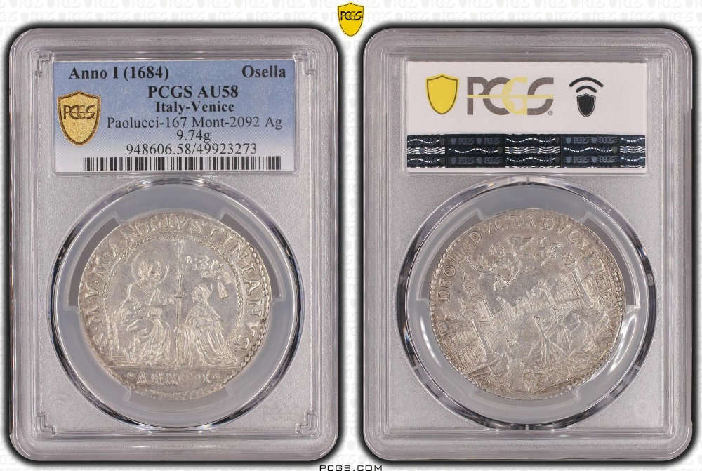 Italien. Venedig. Osella. 1684. PCGS AU58. Kapaan & Mades. 7.500 EUR.