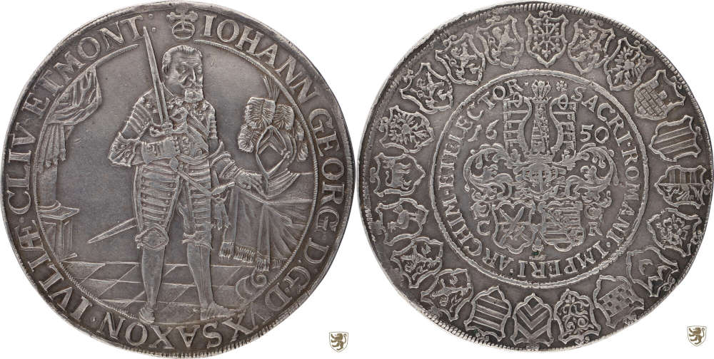 Altdeutschland. Sachsen-Albertinische Linie. Johann George I. (1615-1656). 4 Taler. 1650. CR. Auf den Westfälischen Frieden. Vorzüglich. Hornung. Verkaufspreis: 32.600 EUR.