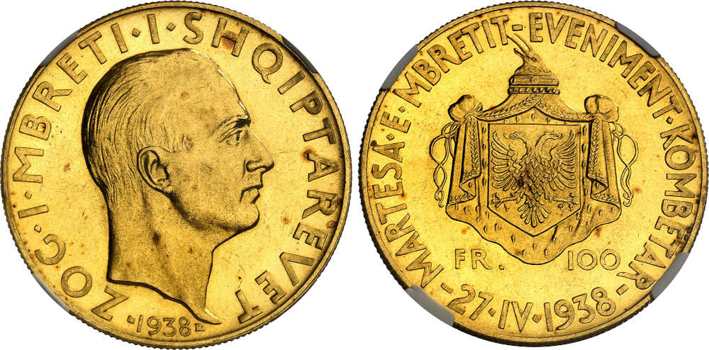 Albanien. 100 Francs, 1938, Rom. Maison Palombo Geneve. 7.500 EUR.