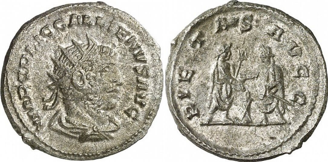  Gallienus. Antoninian, Samosata, 255-256. Rev. Gallienus and Valerian performing a sacrifice. RIC 446. From auction Gorny & Mosch 186 (2010), 2241.