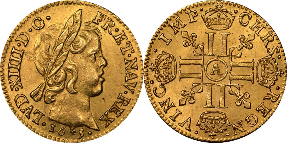 Königreich Frankreich. Ludwig XIV. (1643-1715). 1/2 Louis d’or, 1645 A Paris. NGC MS 63. Numisavenue. 4.000 EUR.