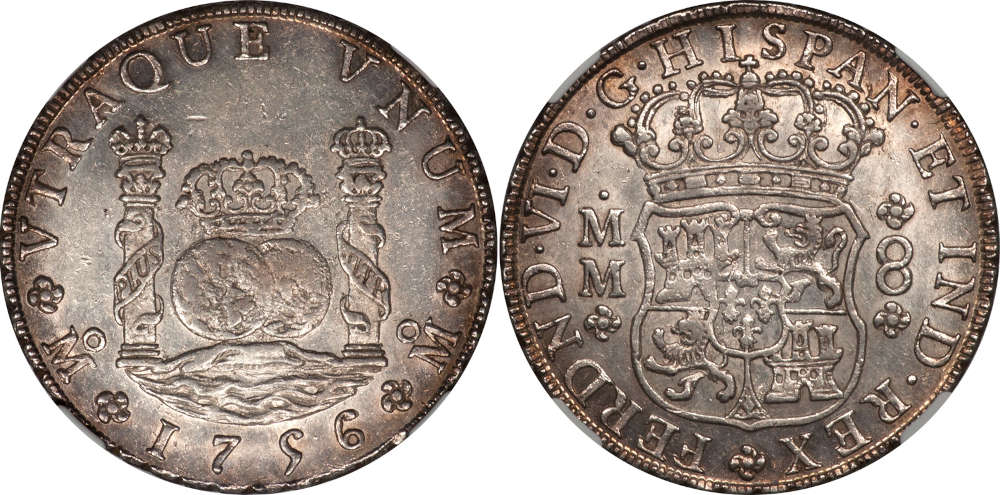 Mexiko. Ferdinand VI. 8 Reales, 1756-Mo MM. NGC MS62. World Money Shop. Verkaufspreis: 4.121 EUR.