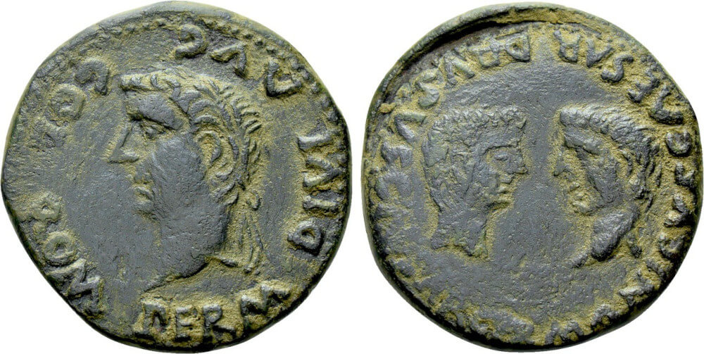 Hispalis (= Colonia Romula). Tiberius mit Germanicus und Drusus. As. Aus Auktion Numismatik Naumann 61 (2018), Nr. 307. Hispalis (= Colonia Romula). Tiberius mit Germanicus und Drusus. As. Aus Auktion Numismatik Naumann 61 (2018), Nr. 307.