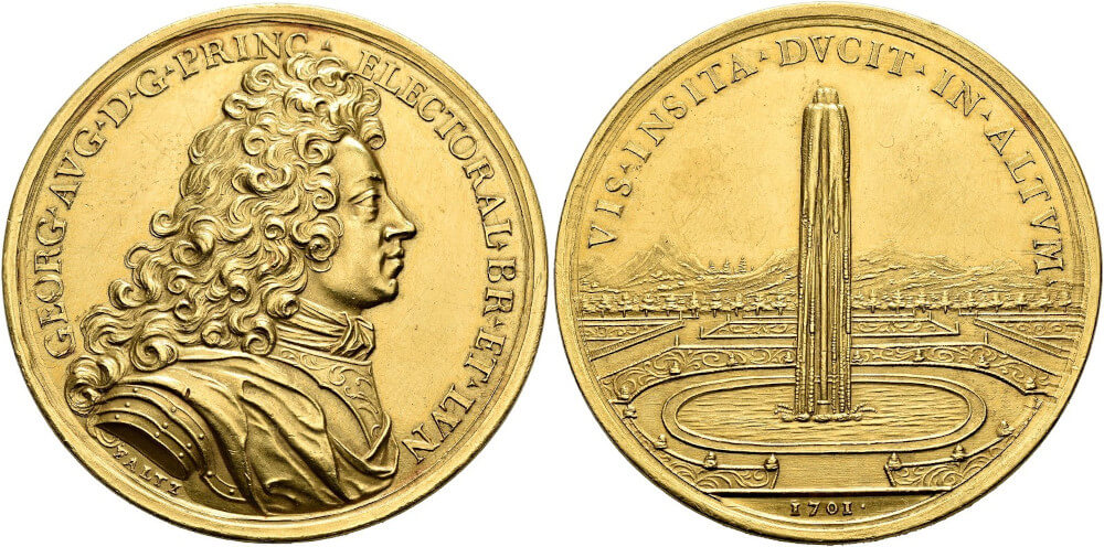 Großbritannien. George II., 1727-1760. Goldmedaille zu 25 Dukaten 1701. Äußerst selten. Vorzüglich. Startpreis: 50.000 CHF. Auktion Hess Divo 343 (25. Mai 2025), Nr. 267. Großbritannien. George II., 1727-1760. Goldmedaille zu 25 Dukaten 1701. Äußerst selten. Vorzüglich. Startpreis: 50.000 CHF. Auktion Hess Divo 343 (25. Mai 2025), Nr. 267.