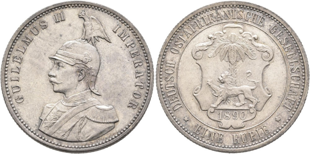 German East Africa, 1 Rupie 1890, Jaeger 713, from the Collection of Dr. Max Blaschegg (1930–2021), Leu Web Auction 22, 20–21 August 2022, 808, previously privately acquired from Dorotheum on 22 October 1947. German East Africa, 1 Rupie 1890, Jaeger 713, from the Collection of Dr. Max Blaschegg (1930–2021), Leu Web Auction 22, 20–21 August 2022, 808, previously privately acquired from Dorotheum on 22 October 1947.
