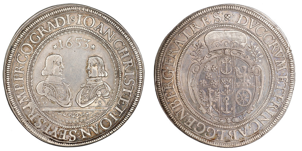 Johann Christian und Johann Seyfried von Eggenberg, Taler 1653. Foto: Universalmuseum Joanneum/N.Lackner. Johann Christian und Johann Seyfried von Eggenberg, Taler 1653. Foto: Universalmuseum Joanneum/N.Lackner.