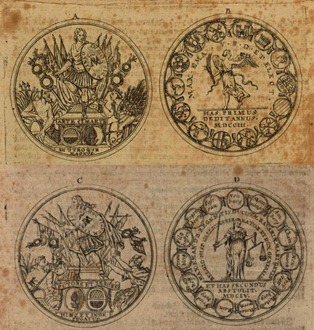 Flugschrift: Der Bayrischen Medaille oder Schau-Müntze Satz und Gegensatz, Ausschnitt Seite 2f. 1704. Quelle: Bayerische Staatsbibliothek, 2 Bavar. 1000, 23h. Flugschrift: Der Bayrischen Medaille oder Schau-Müntze Satz und Gegensatz, Ausschnitt Seite 2f. 1704. Quelle: Bayerische Staatsbibliothek, 2 Bavar. 1000, 23h.
