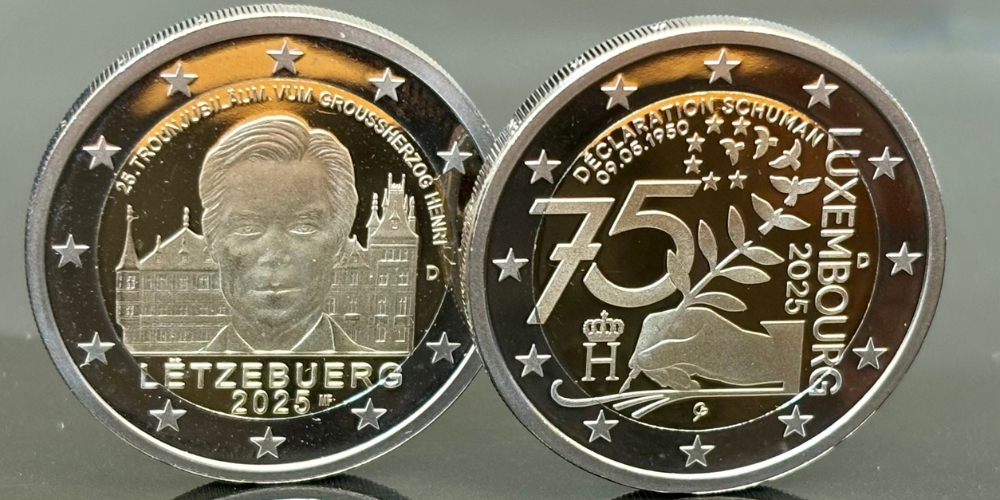 Luxemburgische 2-Euro-Münzen aus München – eine Überraschung zum 25. Thronjubiläum des Großherzogs. Foto: BHM / Riffel. Luxemburgische 2-Euro-Münzen aus München – eine Überraschung zum 25. Thronjubiläum des Großherzogs. Foto: BHM / Riffel.