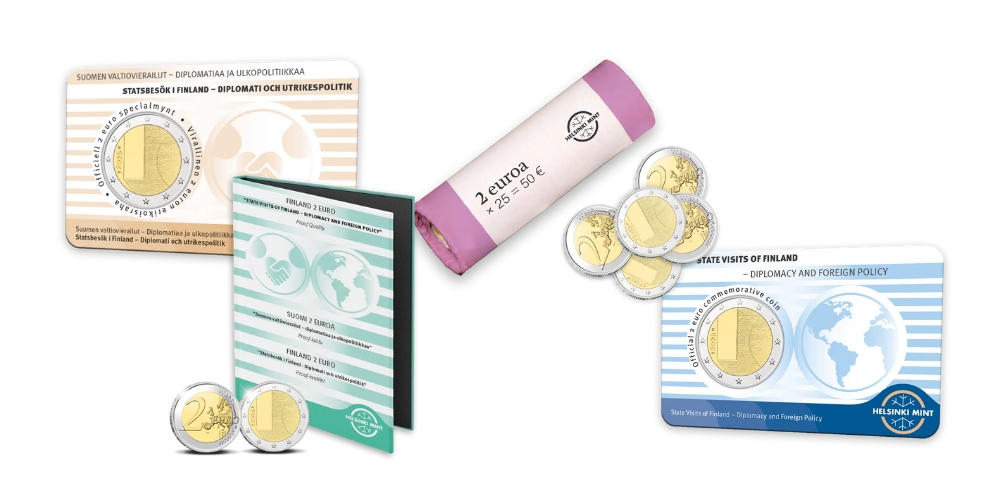 Finnland gibt seine 2-Euro-Münzen ab sofort unter der Regie der Royal Dutch Mint aus. Dies ist an der neuen Produktvielfalt sofort erkennbar – es gibt zwei Coincard-Varianten, eine Ausgabe in „Polierte Platte“ und die Rollenware nur gegen Aufpreis direkt bei der Prägestätte. Foto: Helsinki Mint. Finnland gibt seine 2-Euro-Münzen ab sofort unter der Regie der Royal Dutch Mint aus. Dies ist an der neuen Produktvielfalt sofort erkennbar – es gibt zwei Coincard-Varianten, eine Ausgabe in „Polierte Platte“ und die Rollenware nur gegen Aufpreis direkt bei der Prägestätte. Foto: Helsinki Mint.
