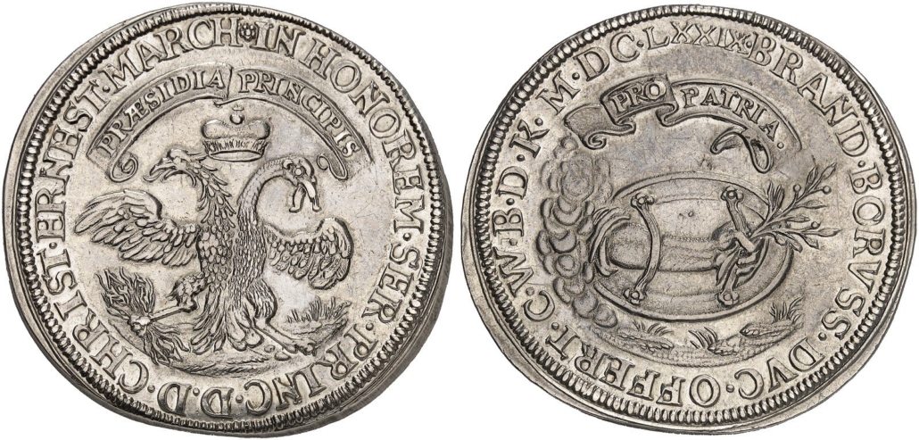 Nr. 994 – Brandenburg-Bayreuth. Christian Ernst, 1655-1712. Taler 1679, Nürnberg. Äußerst selten. Vorzüglich. Taxe: 16.000,- Euro. Zuschlag: 26.000.- Euro. Foto: Lübke + Wiedemann KG. Nr. 994 – Brandenburg-Bayreuth. Christian Ernst, 1655-1712. Taler 1679, Nürnberg. Äußerst selten. Vorzüglich. Taxe: 16.000,- Euro. Zuschlag: 26.000.- Euro. Foto: Lübke + Wiedemann KG.