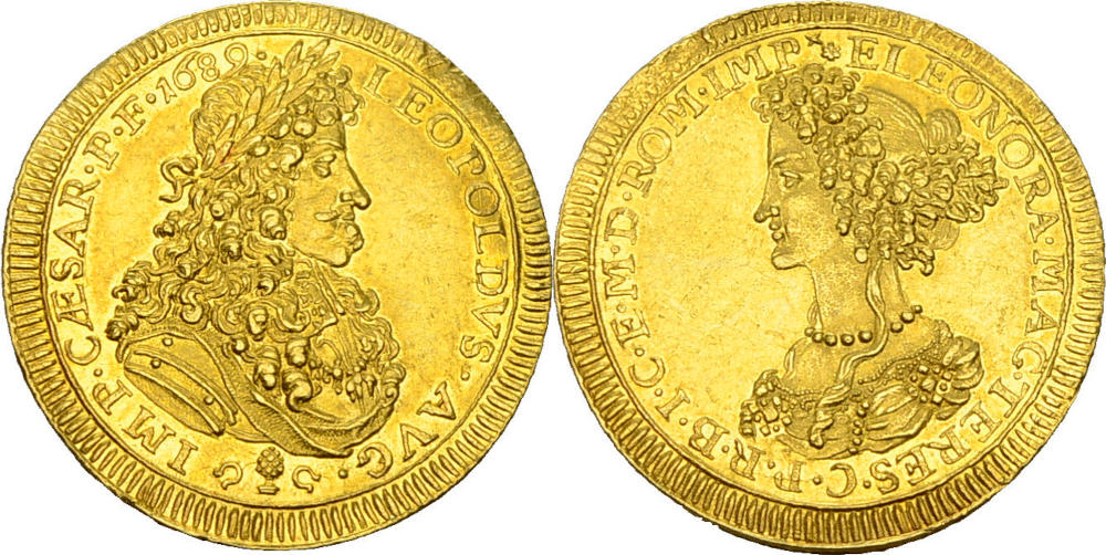 Altdeutschland. Augsburg. Leopold I. Dukat 1689. Auf die Wahl seiner Frau Eleonora Magdalene zur Kaiserin in Augsburg. Münzhandlung Prager. 3.300 EUR. Altdeutschland. Augsburg. Leopold I. Dukat 1689. Auf die Wahl seiner Frau Eleonora Magdalene zur Kaiserin in Augsburg. Münzhandlung Prager. 3.300 EUR.