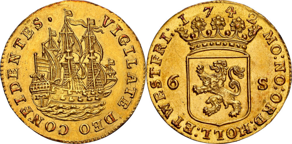 Niederlande. Provinz Holland. 6 Stuivers, 1742. Filip Stankov eU. Verkaufspreis: 4.950 EUR.