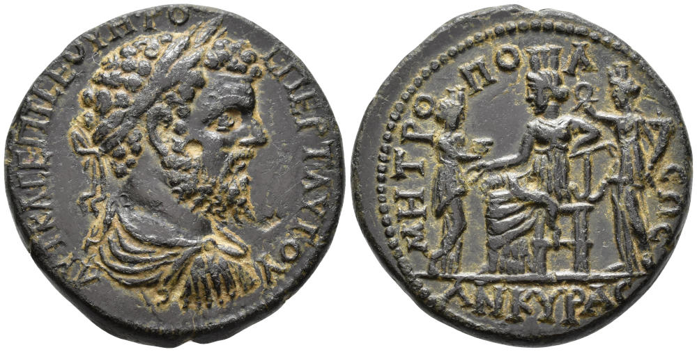 Lot 122: Galatia. Ancyra. Septimius Severus (AD 193–211). Second known and best-preserved specimen. Ex Gorny 1993. Starting Price: 150 EUR. Lot 122: Galatia. Ancyra. Septimius Severus (AD 193–211). Second known and best-preserved specimen. Ex Gorny 1993. Starting Price: 150 EUR.