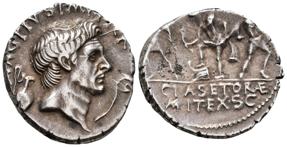 Lot 203: Sextus Pompey, 43–35 BC. Denarius, military mint in Sicily, 37–36 BC. Splendid portrait of Pompeius Magnus. Starting Price: 900 EUR. Lot 203: Sextus Pompey, 43–35 BC. Denarius, military mint in Sicily, 37–36 BC. Splendid portrait of Pompeius Magnus. Starting Price: 900 EUR.