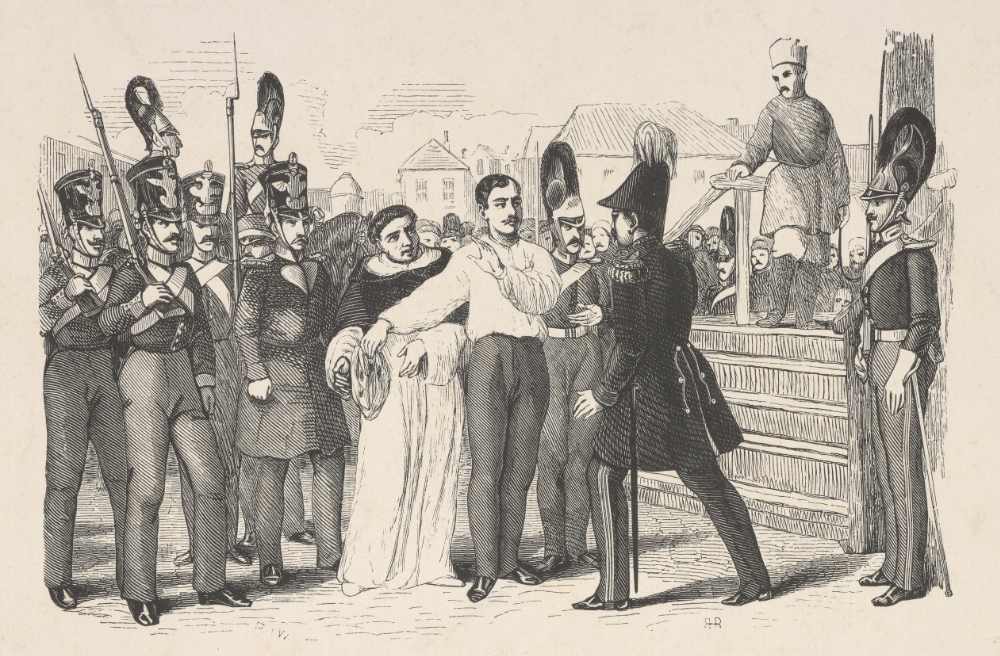 Die Hinrichtung des Artur Zawisza in Vilnius. Französische Illustration der 1830/40er Jahre