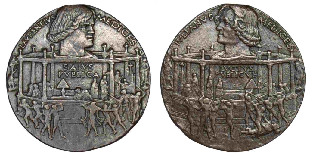 Medaille des Bertoldo di Giovanni auf die Pazzi-Verschwörung, 1478. Berlin, Münzkabinett der Staatlichen Museen, 18216319. Aufnahme durch Reinhard Saczewski. Public Domain Mark 1.0