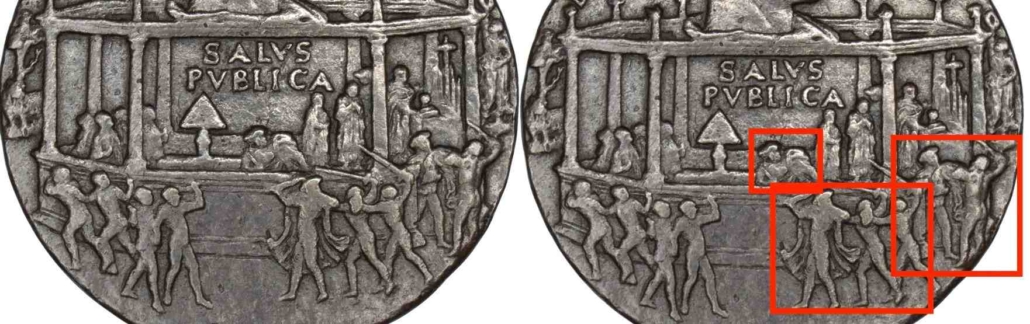 Detail der Medaille von Bertoldo di Giovanni mit der Flucht des Lorenzo de' Medici