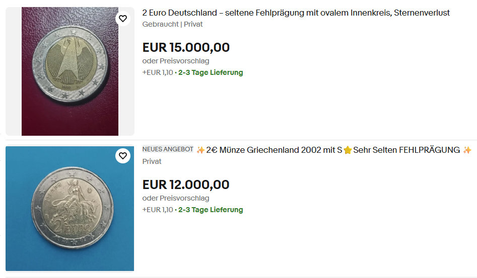 Ein typisches Beispiel für völlig überhöhte Preise für kommune 2 Euro-Münzen