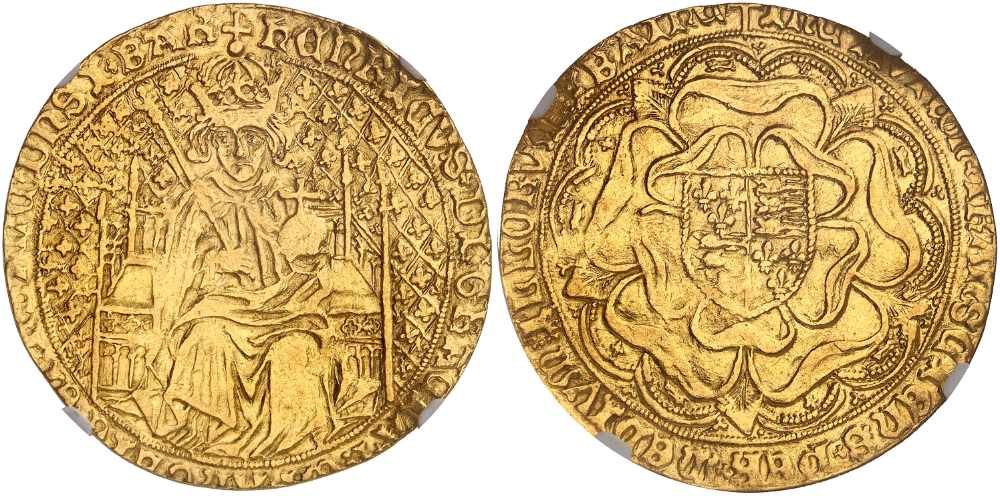 Heinrich VII. Gold Sovereign, Münzzeichen Cross Fitchee, ohne Jahr (1492), Tower Mint. NGC AU50 (Top Pop). Bestes bekanntes Exemplar. Startpreis: 500.000 CHF. Zuschlag: 750.000 CHF. Aus Auktion NGSA 22 (24. November 2025), Nr. 231. Foto: B. Seifert / Lübke & Wiedemann