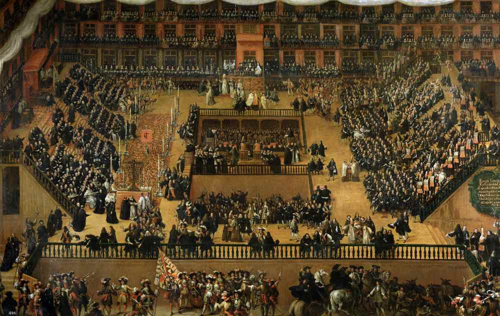Auto de Fe von 1680 auf der Plaza Mayor von Madrid. Ölgemälde des Francisco Rizi. Museo del Prado