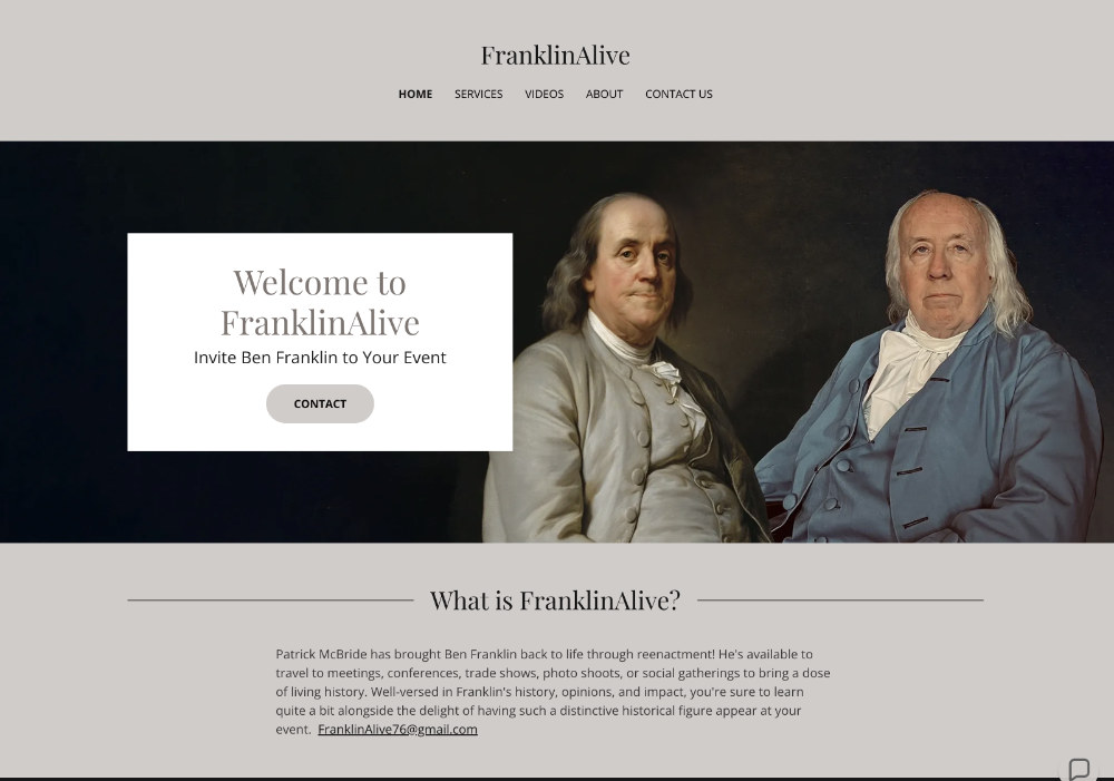 Patrick McBrides Website: Man konnte ihn für viele Events engagieren