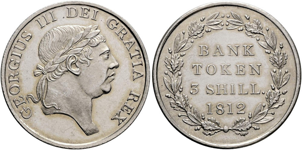 George III. PT Proof 3 Shillings 1812 in PLATIN. NGC PF65+. Schätzung: 15.000 CHF. Zuschlag: 110.000 CHF. Aus Auktion Numismatica Ars Classica 167 (27. Mai 2026), Nr. 1564