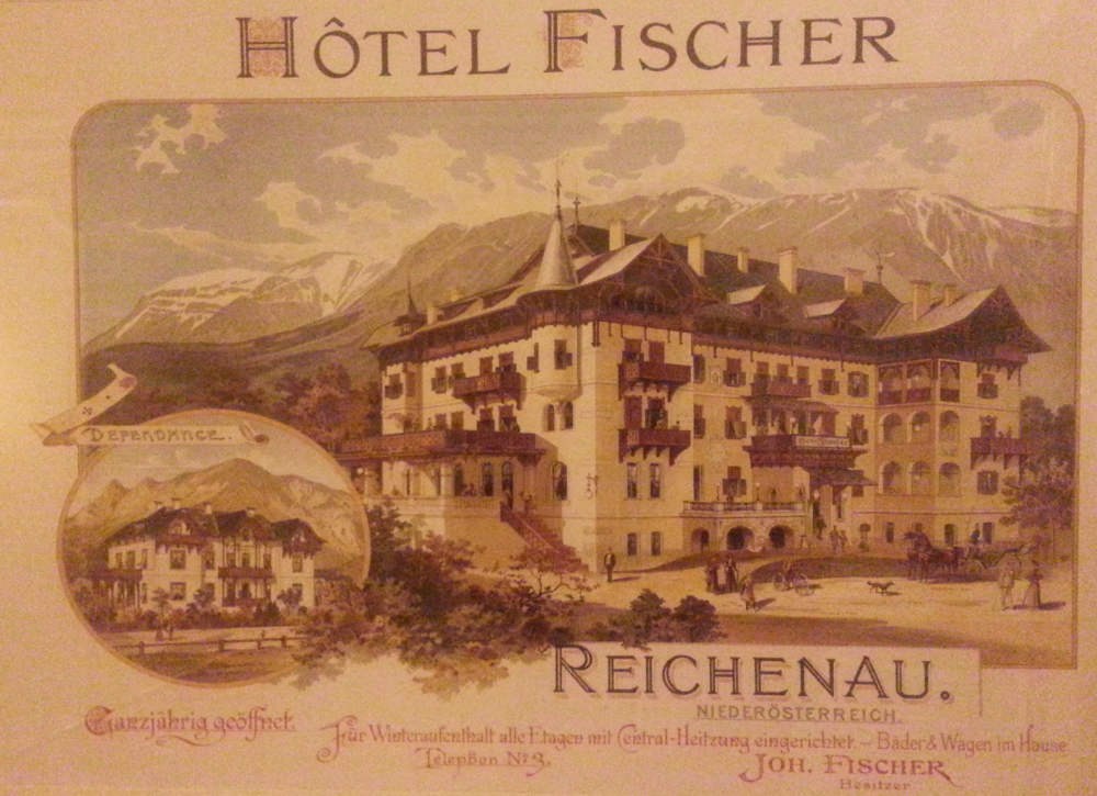 Werbepostkarte des Hotel Fischer in Reichenau. Bild: cc-by-sa 4.0 - Talhof-fan
