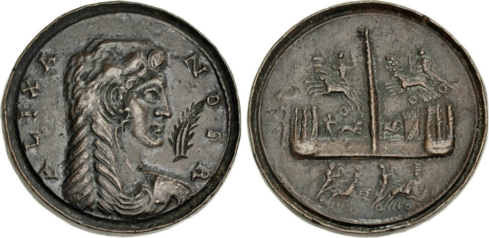 Kontorniat. Alexander der Große. Rv. Pferderennen im Circus Maximus. Aus der Sammlung W. Toliver Besson, Auktion CNG Keystone Auction 17 (22. Juli 2026), Nr. 279. Taxe: 500 GBP. Zuschlag: 2.250 GBP