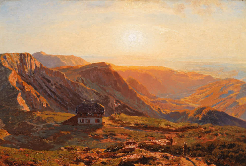 Blick auf das Karl-Ludwig-Haus auf der Rax. Ölgemälde von Anton Hlávacek aus dem Jahr 1876