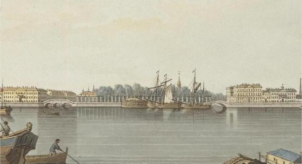 Blick auf den Sommergarten von der Petersburger Seite. Kolorierter Kupferstich von 1799