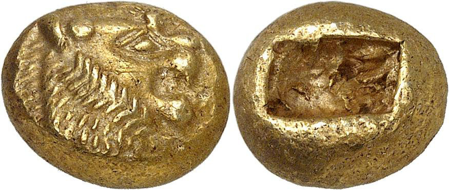 Lydien. Trite = 1/3 Stater (Elektron, 4,73 g), 610-575 v. Chr., Sardis, traditionell mit Alyattes II. verbunden. Aus Auktion Sternberg XXIV (1990), Nr. 111. Vorzüglich. Angeboten mit einem Startpreis von 3.000 CHF in Auktion NGSA 24 (16. November 2026), Nr. 49.