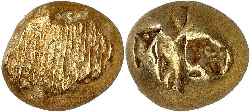 Ionien. Hemistater (1/2 Stater, Elektron, 7,17 g), 650-600 v. Chr. Aus Auktion CNG 70 (2005), Nr. 271). Äußerst selten. Gutes sehr schön. Angeboten mit einem Startpreis von 30.000 CHF in Auktion NGSA 24 (16. November 2026), Nr. 40.