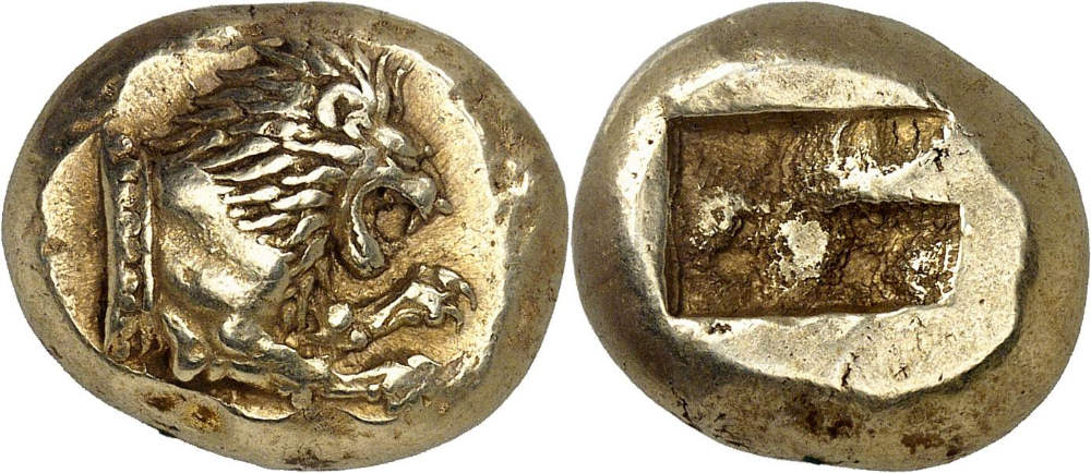 Ionien. Stater nach milesischem Standard (Elektron, 14,03 g), 500-480 v. Chr. Aus Auktion NAC 92 (2016), Nr. 197. Wohl das dritte bekannte und bei weitem schönste Exemplar. Vorzüglich. Angeboten mit einem Startpreis von 60.000 CHF in Auktion NGSA 24 (16. November 2026), Nr. 46.