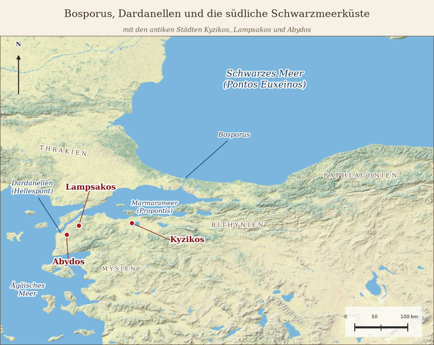 Karte des Weges von Kleinasien zum kornreichen Schwarzmeergebiet. Erstellt mittels KI.